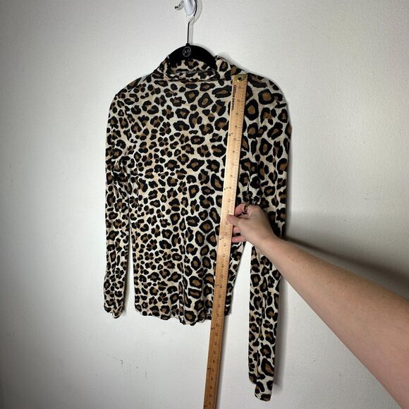 BLDWN Tan and Black Cheetah Knit Print Long Sleeve Mock Neck Fitted Knit Top S - Picture 10 of 10
